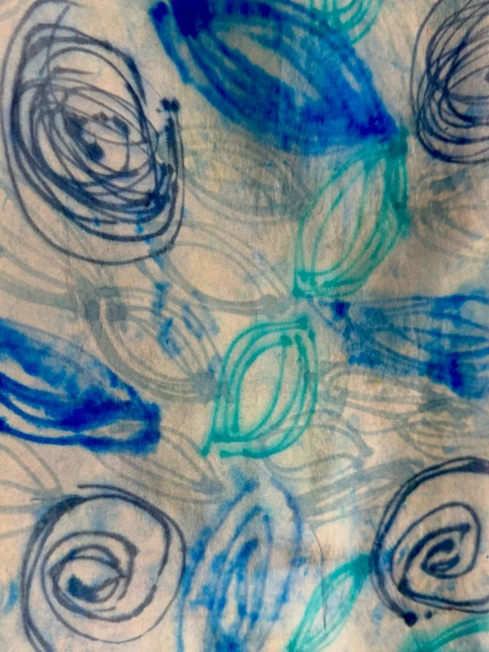 Silk Scarf Belt Boho Festival Coastal Cowgirl Waist Wrap Blue Geometric 57-1/2”L